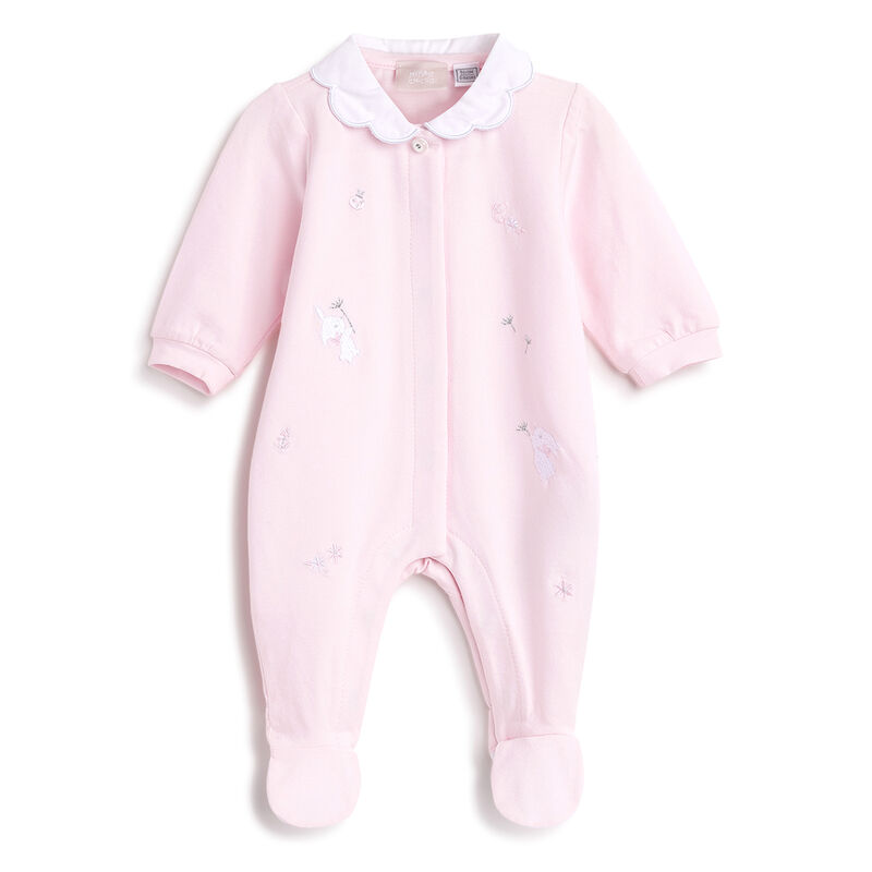 Girls Light Pink Applique Front Opening Babysuit image number 0